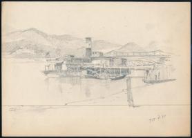Jelzés nélkül: Dunapart gőzössel, 1955. Ceruza, papír. 15,5x21,5 cm