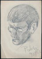 Poldi jelzéssel: Arckép, 1969. Ceruza, papír. Lap sarkaiban töréásnyomokkal. 28,5x20,5 cm