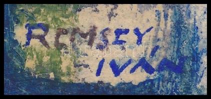 Remsey Iván(1921-2006): Városrészlet. Vegyes technika, papír, jelzett, 37,5x18 cm