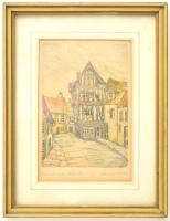 Howard Golden (?-): Old House in Flanders (Régi ház Flandriában. Színes rézkarc, papír, jelzett, üvegezett keretben, 12,5x8,5 cm