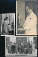 1952 Sopron, Geleji Sándor (1898-1967) Kossuth-díjas egyetemi professzorról, a csepeli Weiss Manfréd Művek korábbi igazgatójáról (1945-49) és tanítványairól készült 3 db fotó, utóbbi hátoldalán nevekkel feliratozott fotólap az utolsó soproni negyedéves technológus kohász hallgatókkal, 9x6 és 14x9 cm közötti méretekben