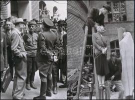 1945 Budapest, háborús bűnösök nyilvános kivégzése, Rózsa György (?-?) budapesti fotóriporter hagyatékában őrzött korabeli negatívokról készült 6 db mai nagyítás, 15x10 cm