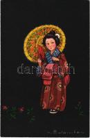 Geisha. Italian art postcard. 1721-2. s: Colombo