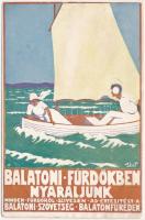 Balatonfüred, Balatoni fürdőkben nyaraljunk! Minden fürdőről szívesen ad értesítést a Balatoni szövetség. Ezért a "Balaton" c. képes folyóirat is jár. reklám s: Voit (lyukasztott / punched hole)