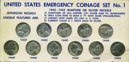NSZK 1978J 5M + 1988G 5M T:3 + USA 1942-45. 5c "Jefferson" (11x) verdejel variánsokkal! szettben + DN "Belker-Törzsgárda" jelvény dísztokban T:2