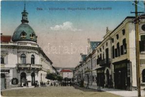 Dés, Dej; Városháza, Megyeháza, Hungária szálloda, üzletek / town hall, county hall, hotel, shops (EK)