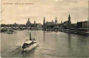 1913 Dresden, Blick von der Marienbrücke / general view, bridge, steamships (EK)