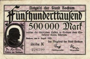 Német Birodalom/Weimari Köztársaság/Bochum 1923. 100.000M, 500.000M T:II,II- + München 1923. 500.000...