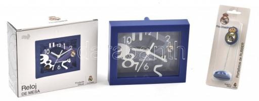 Real Madrid FC - s ébresztőóra, és iratcsipesz, mindkettő eredeti dobozában.