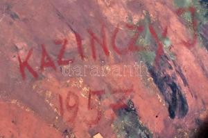 Kazinczy János Antal (1914-2008): Színes csendélet, 1957. Olaj, vászon, jelzett. Hátoldalán autográf...