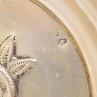 Ezüst (Ag) virág motívumos tálka, jelzett, kis horpadásokkal, d:16 cm, nettó: 106 g