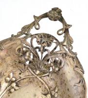 Ezüst (Ag) virág motívumos szecessziós kínáló, jelzetlen, kis kopásokkal, 20x36 cm, m: 11 cm, nettó:...