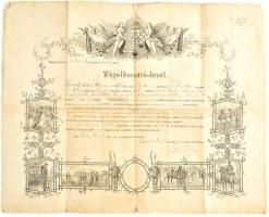 1890 Katonai végelbocsájtó levél a szabadkai 6. honvéd gyalogezredtől az ezredparancsnok aláírásával 57x42 cm