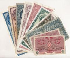 10db (9xklf) vegyes Korona- és Pengő bankjegytétel, közte 1919. 10K T:I--IV