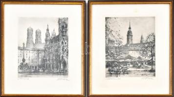 2 db München rézkarc olvashatatlan jelzéssel. Üvegezett keretben., 21x15 cm