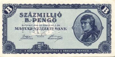 1946. 100.000.000B.-pengő "MINTA" lyukasztással T:I- saroktörés