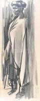 Borbereki Kovács Zoltán (1907-1992): Afrikai hölgy. Szén, papír, jelzett, autográf ajándékozási sorokkal angol nyelven. Üvegezett fa keretben. 76x30,5 cm
