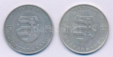 1947. 5Ft Ag "Kossuth" (2x) T:2-,3 patina 
Adamo F8.1