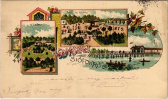 1900 Siófok, étterem, park és sétány, fürdőház. Art Nouveau, floral, litho