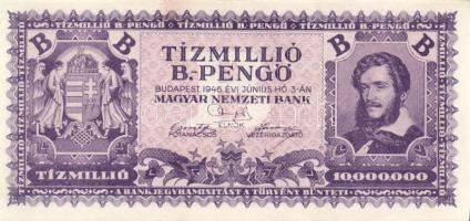 1946. 10.000.000B.-pengő T:II+ Csak egyszer hajtva, törve nem!