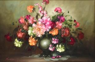 Bokor Imre (?-?): Virágok. Olaj, farost, fa keretben, 60×90 cm