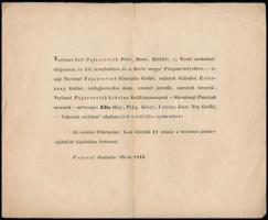 1846 Pozsony, gróf verőcei Pejácsevics Péter lányának, Lidvina grófkisasszonynak esküvői hirdetménye