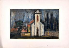 Makra János (1920-1991), 2 db mű: Utcarészlet templommal. Pasztell, papír, jelzett, 30,5x49 cm. Girb...