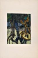 Makra János (1920-1991), 2 db mű: Utcarészlet templommal. Pasztell, papír, jelzett, 30,5x49 cm. Girb...