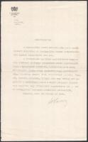 1930 Országgyűlési Múzeum támogatására felszólító levél a Felsőház elnökétől