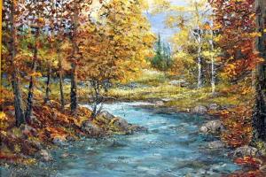 Porubszky István (1931-2016): Őszi erdő. Olaj, vászon, jelzett, hátoldalán autográf felirattal és ko...