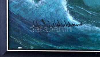 Olvashatatlan jelzéssel: Vihato tenger. Olaj, vászon. Dekoratív fa keretben. 60x90 cm
