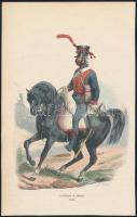 cca 1840 Hippolyte Bellangé (1800-1866)-Henri-Désiré Porret (1800-1867): Artillerie a cheval 1812, kézzel színezett fametszet, papír, 21x13 cm