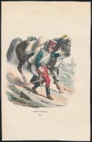 cca 1840 Hippolyte Bellangé (1800-1866)-Andrew Best Leloir (?-?): Garde dHonnoeur 1814, kézzel színezett fametszet, papír, 21x13 cm
