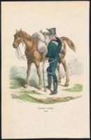 cca 1840 Hippolyte Bellangé (1800-1866)- Andrew Best-Leloir(?-?): Chasseur á cheval 1812, kézzel színezett fametszet, papír, 21x14 cm