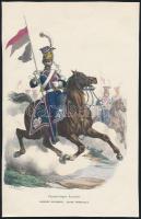cca 1840 Hippolyte Bellangé (1800-1866)-Quichon(?-?): Chevau-Légers Lanciers, Primer Régiment, Garde Imperiale, kézzel színezett fametszet, papír, körbevágott, 21x13cm