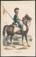 cca 1840 Hippolyte Bellangé (1800-1866)- Brugnot (?-?): Chevau-Léger (Francais) 1812, kézzel színezett fametszet, papír, 21x13 cm