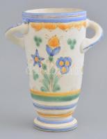 Iparművészeti Vállalatos füles Gorka váza, mázas kerámia, jelzett, apró kopásnyomokkal, m: 18,5 cm