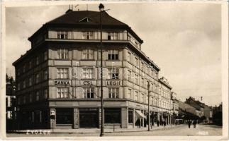 1934 Zólyom, Zvolen; Banka Csl Legii, lekárna / bank, Wichterle Kovárík üzlete, gyógyszertár / bank, shop, pharmacy