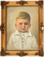 B, M. jelzéssel: Gyerek portré. Olaj, vászon. Sérült üvegezett keretben. 40×30 cm