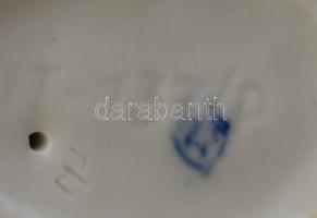 Zsolnay porcelán fiú labdával, fehér mázas, jelzett, tűzrepedéssel, m: 11 cm