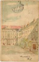 1901 Wien, Vienna, Bécs; Bürghof / castle yourtyard, hold to light litho with Franz Joseph (EB)