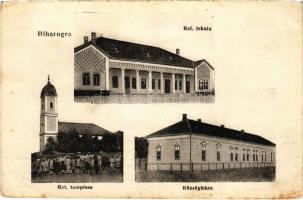 1933 Biharugra, Református templom és iskola, községháza (EK)