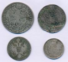 Vegyes 4db-os ezüstérme tétel, benne Ausztria 1768IC-SK 20kr Ag "II. József", 1815A 10kr A...