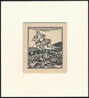 Kozma Lajos (1884-1948): Nézz le!. Fametszet, papír, jelzett a metszeten, paszpartuban, 8×7 cm