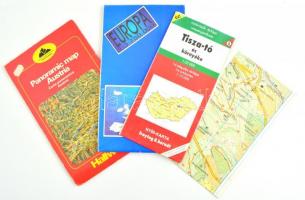 4 db modern turista térkép (Európa, Ausztria, Tisza-tó és környéke, A Normafa és a Hűvösvölgy környéke)