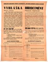 1953 Kassa, magyar és csehszlovák hirdetményi plakát, szakadásokkal, hajtott, 60x84 cm