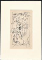 Szász Endre (1926-2003): Angyal mögöttem. Ofszet, papír, utólagos jelzéssel, paszpartuban, 18×10 cm