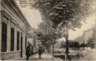 1915 Barcs, Alsó utcai részlet, Jeidl Mátyás Petőfi Kávéháza, bor, sör és pálinka korlátolt mérése