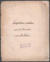 1853 Franz Liszt: 3 Caprices-Valses pour le Piano. Vienna, [1853], Charles Haslinger, 19 p. Francia nyelven. Második kiadás. Papírkötésben, foltos, az első lap szakadt, rajta kézzel írt címfelirat, a címlap firkált, névbejegyzés, az utolsó lap sérült, Ruzitska-féle Könyv és Zenemű Antiquarium bélyegzőjével./  1853 Franz Liszt: 3 Caprices-Valses pour le Piano. Vienna, [1853], Charles Haslinger, 19 p In French language. Second edition. Spotty, damaged, in poor condition.