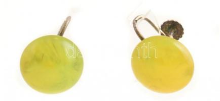 Ezüst(Ag) csavaros fülbevalópár, zöld bakelittel, jelzett, d: 1 cm, bruttó: 2,87 g